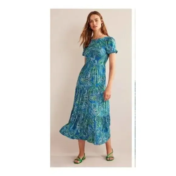 Boden Women's Aegean Blue, Paradise Pop Cutout-Back Jersey Maxi Dress